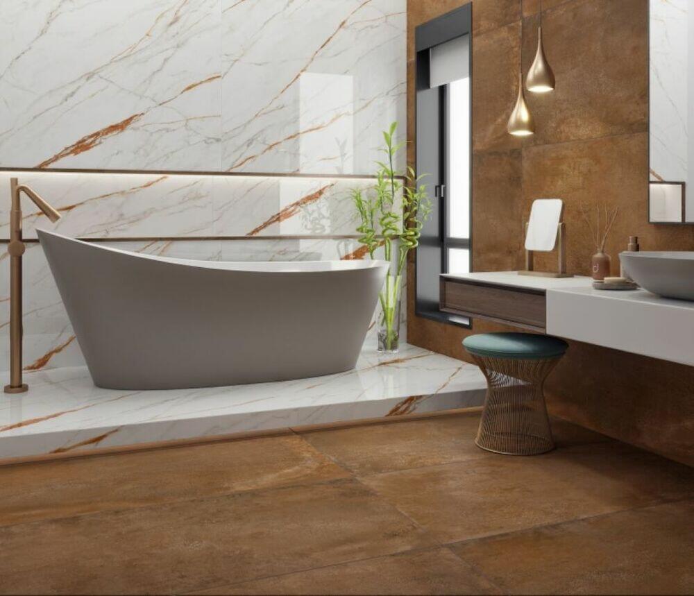 Porcelanato Calacata Oro Lux  Branco Retificado Acetinado 62x121cm Damme