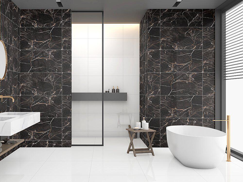 Piso 40cm x 75cm Pr40201 Brilhante Preto Branco Ret Extra Ilhabela