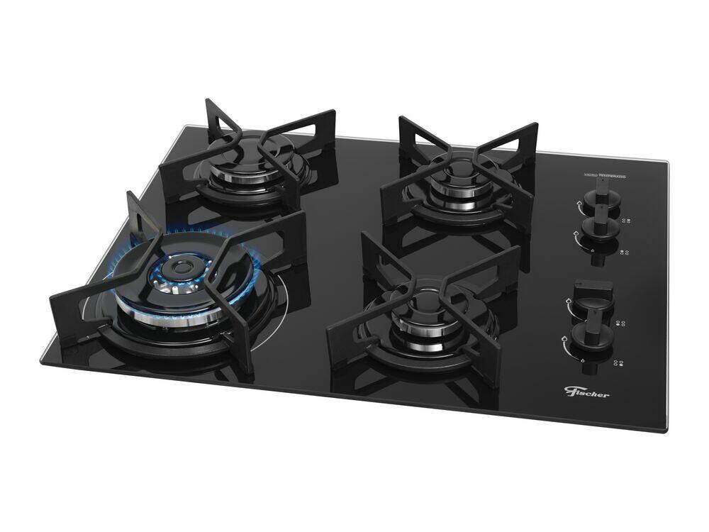 Cooktop Gas 4 Bocas Tripla Chama Fit Line Trempe Iron Bivolt Fischer
