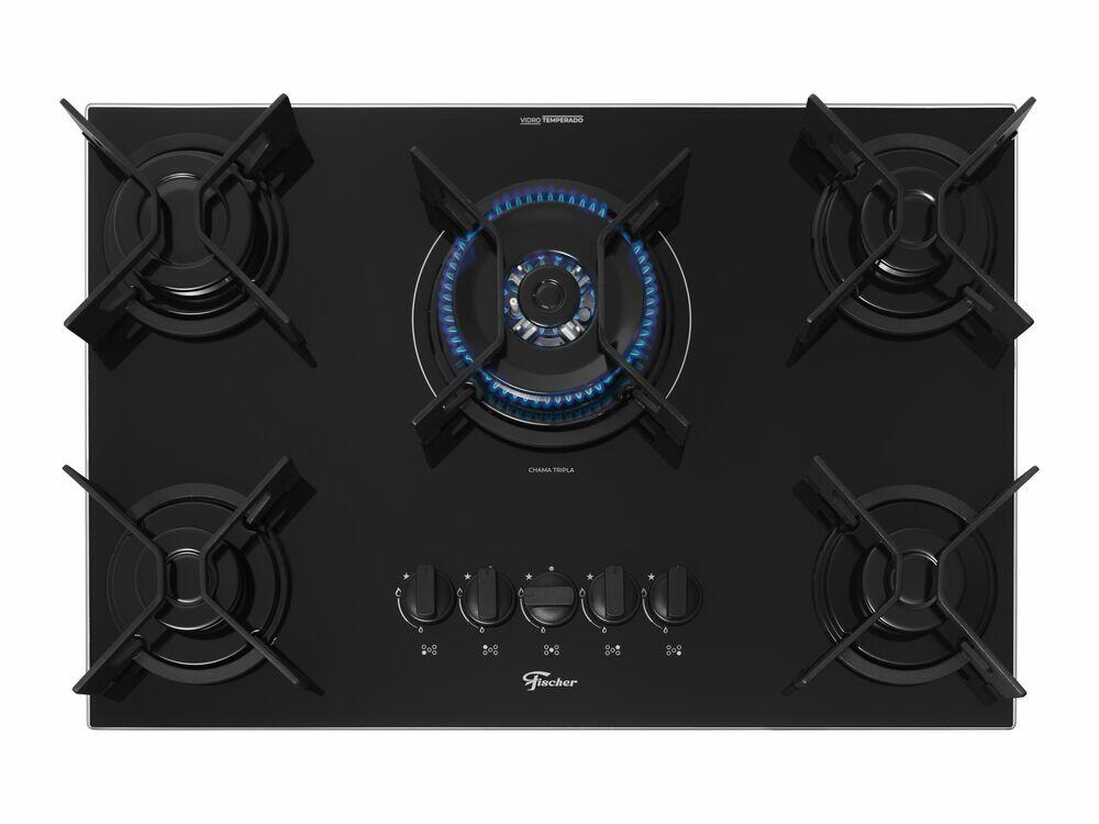 Cooktop a Gás 5 Bocas FIT Line Vidro Preto Bivolt Fischer