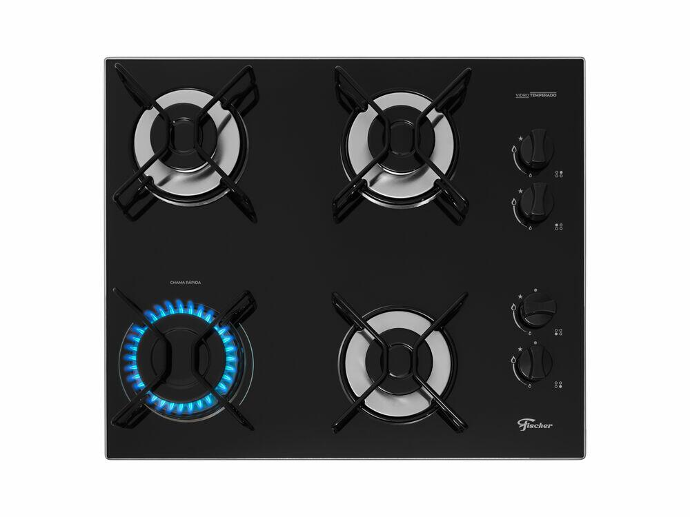 Cooktop Gás 4 Bocas Fit Line Preto Bivolt Fischer