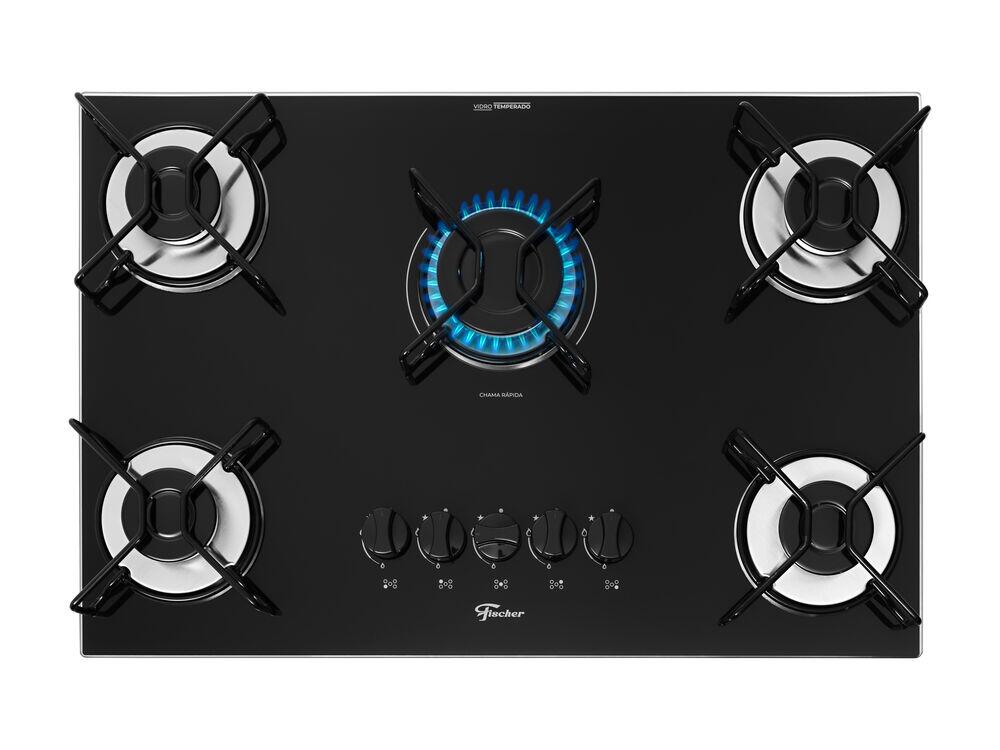 Cooktop Gás 5 Bocas Fit Line Preto Bivolt Fischer