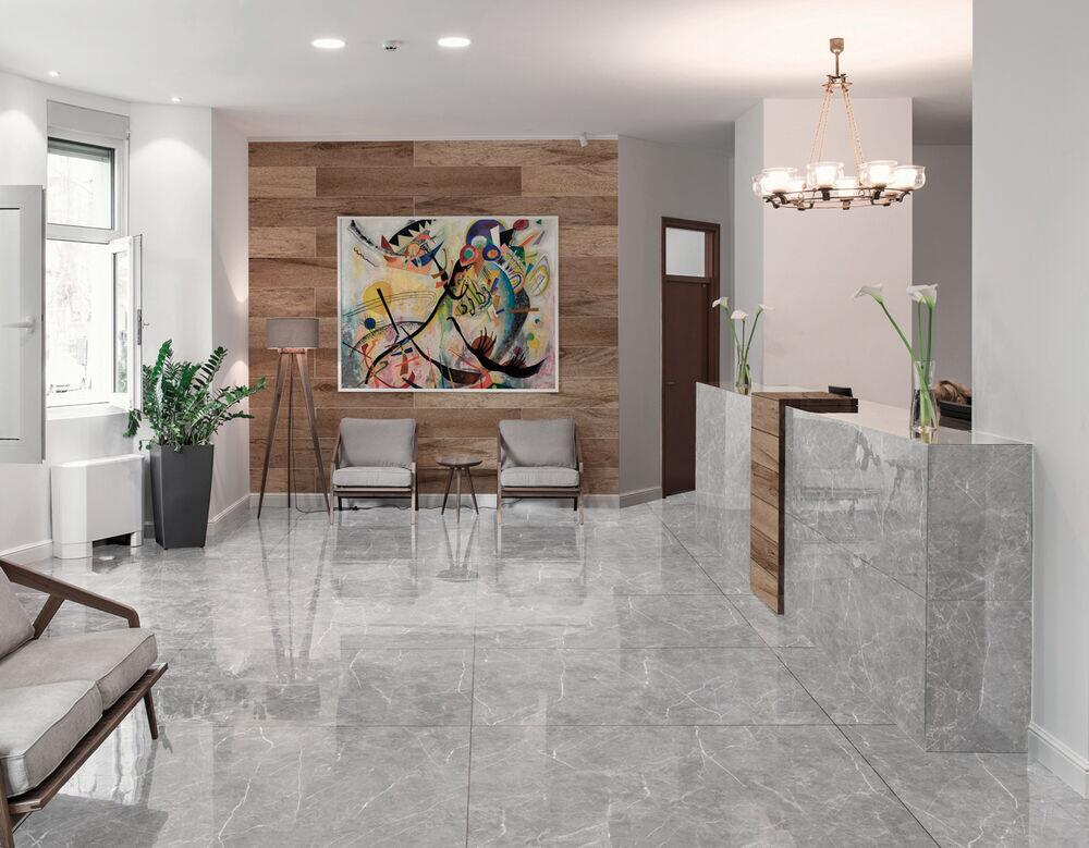 Piso Cerâmico Marmo Gris Cinza Retificado Polido 61x116cm Ilhabella