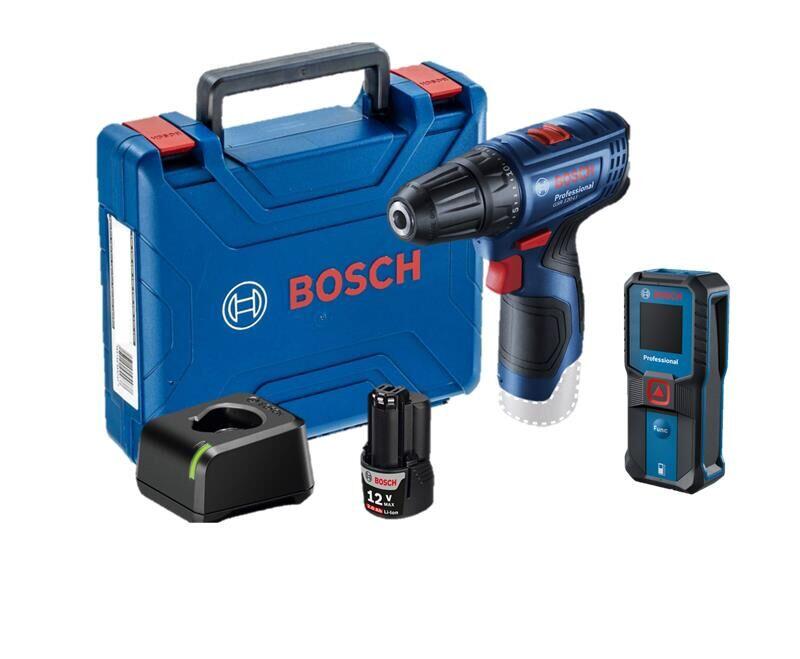 Parafusadeira Furadeira GSR 120-LI 12V 1 Bateria + Trena a Laser GLM 30-23 Bosch