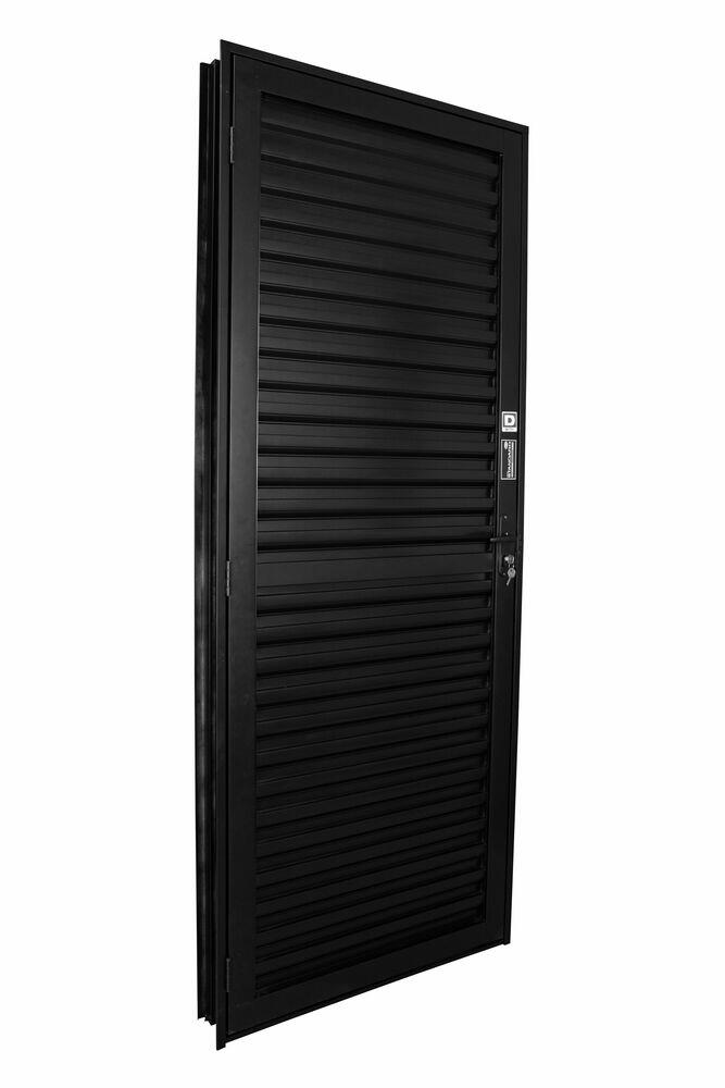 Porta de Abrir Alumínio 2,15M X 75CM R12 Laminada Veneziana Esquerda Preta CRV