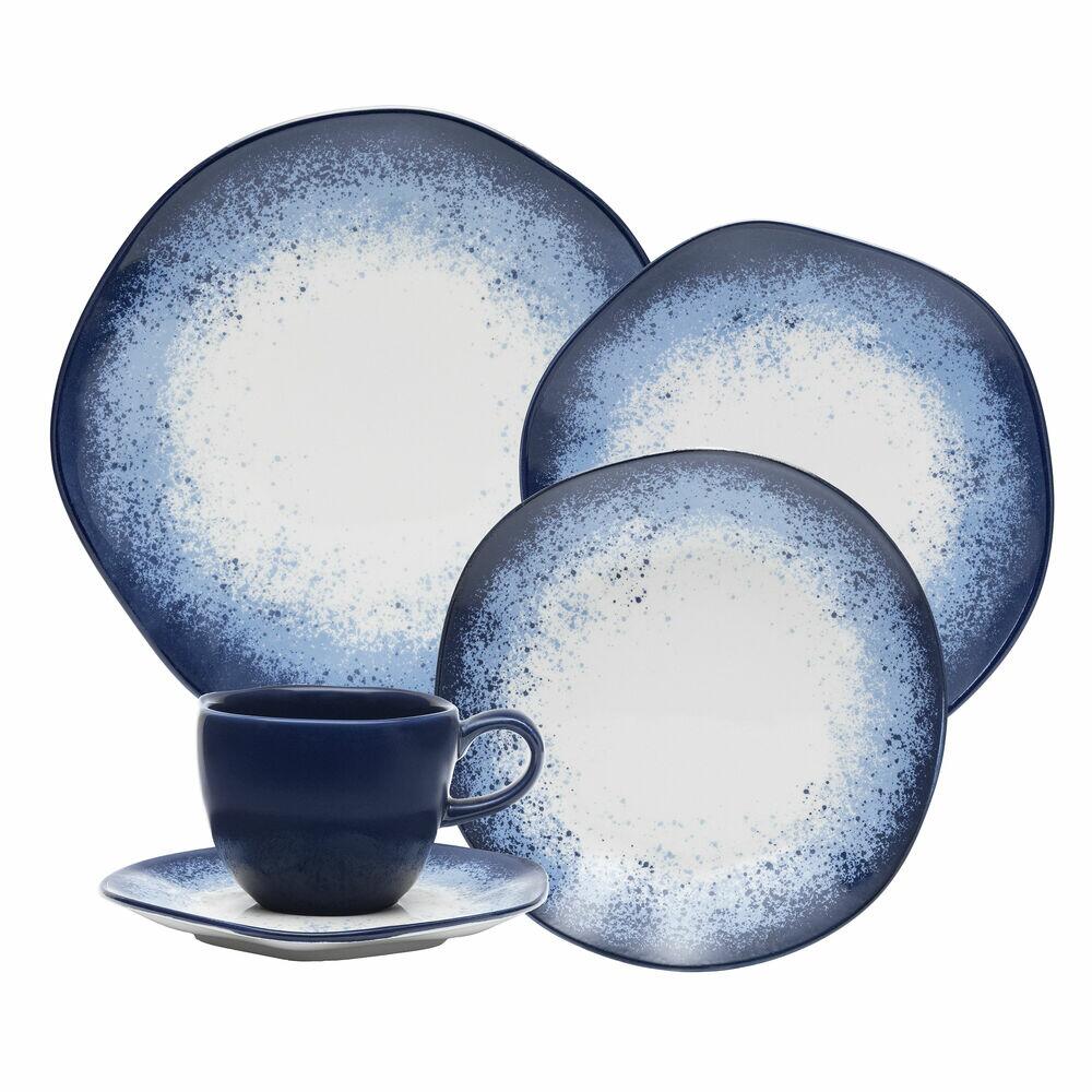 Jogo Jantar Ryo Azul e Branco 20 PEÇAS Oxford