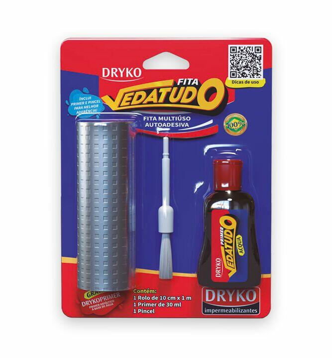 Fita Vedatudo com Primer Aluminio 10CM X 1M Dryko