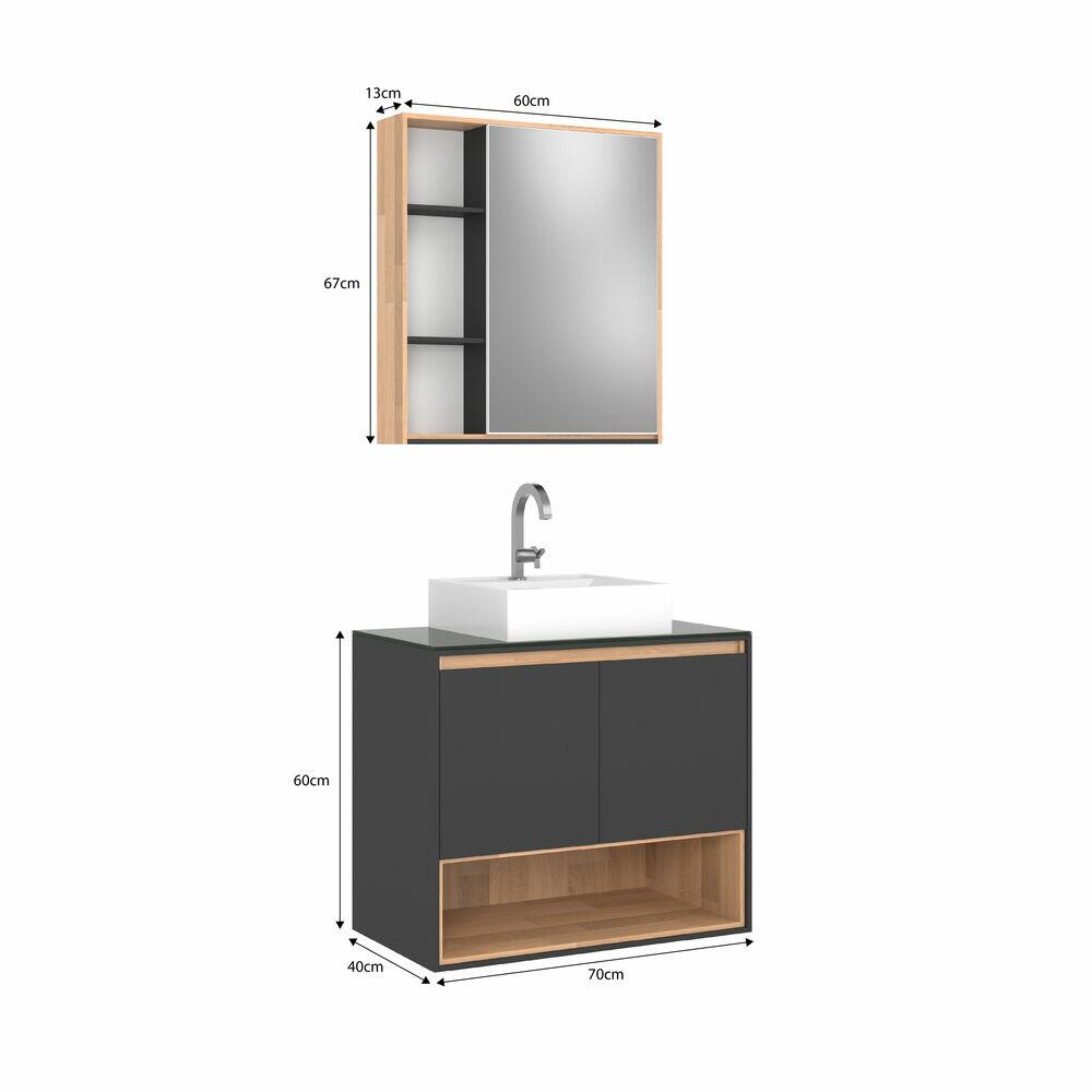 Gabinete para Banheiro 70cm Lunna Cinza e Bege Suspenso C-Linea