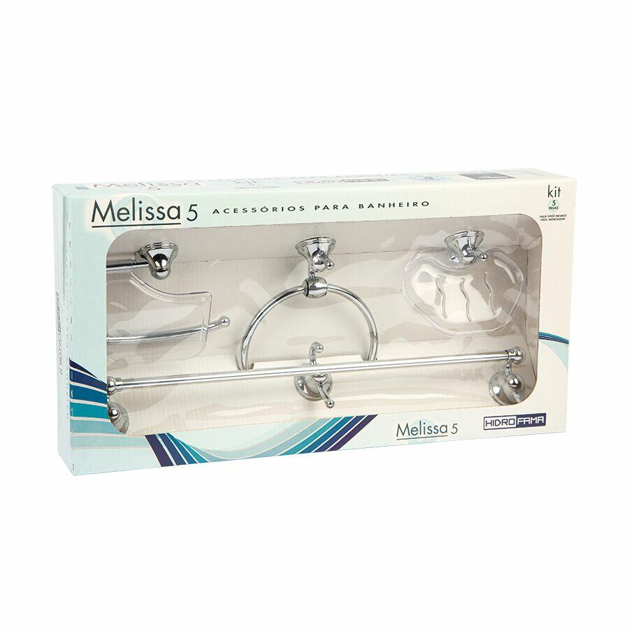 Kit de Acessórios para Banheiro Melissa 5 Peças Cromado Hidrofama