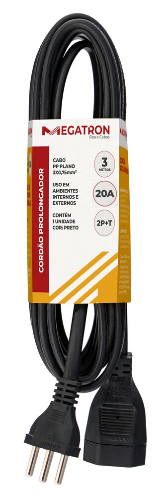 Extensão 3X2,50mmX3,0m PP Plano 20A Preto Megatron