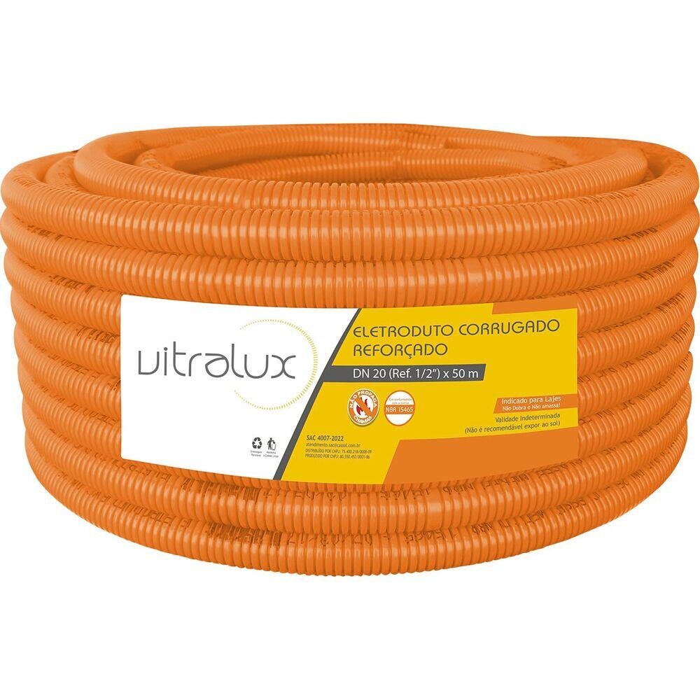 Eletroduto Corrugado 20mm PVC Flex Reforçado Laranja 50m Vitralux