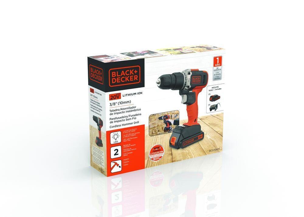Furadeira Parafusadeira de Impacto Bateria 20V BCD704C1-BR Bivolt Black+Decker