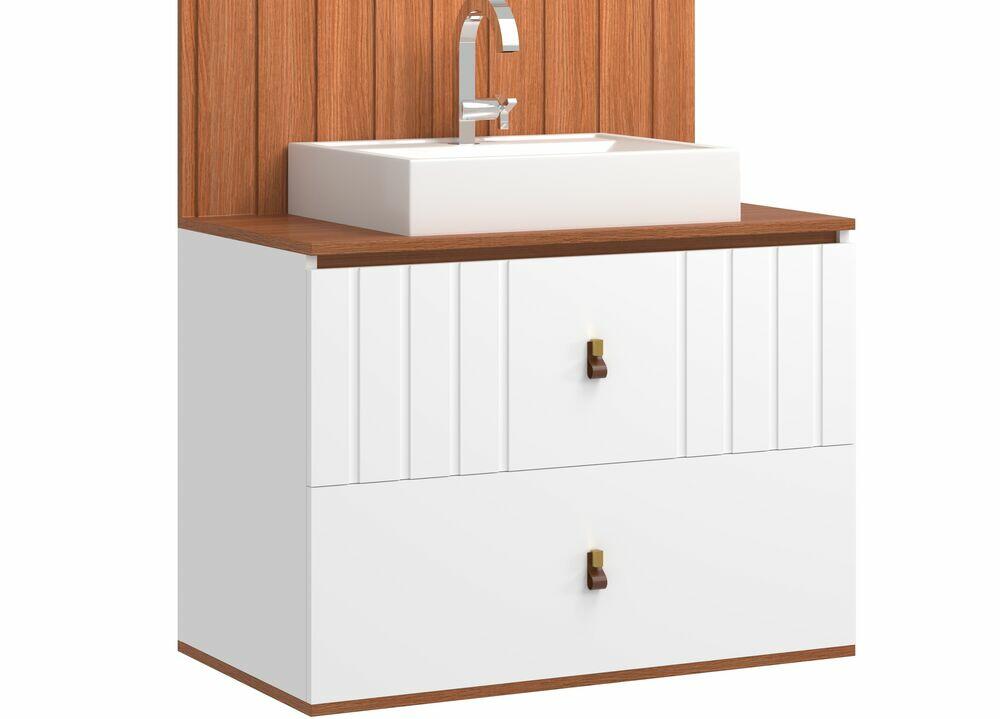 Gabinete Catedral Frisado Cinamomo/Branco Suspenso 80cm C-Linea