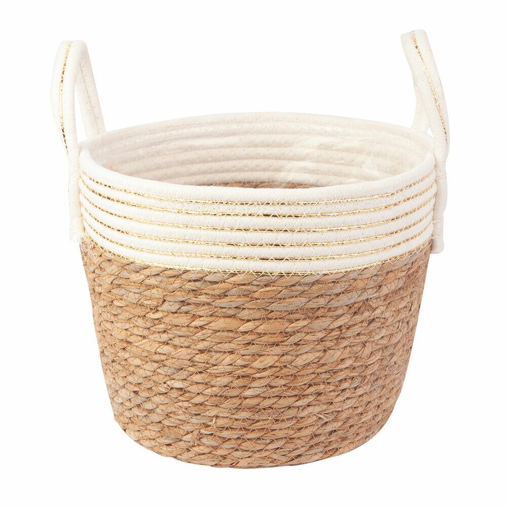 Cesta Decorativa com Alça 25x25x19cm Bege Fascino