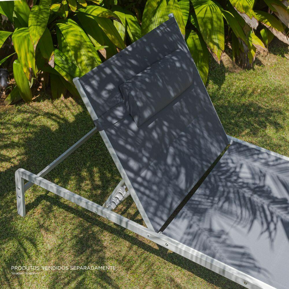 Espreguicadeira Siena Textilene Cinza Aço Off White Cinza Fascino