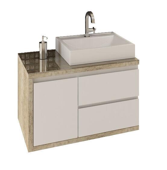 Gabinete para Banheiro Suspenso MDF/MDP com Tampo Sevilha Branco/Vintage 80cm C-Linea