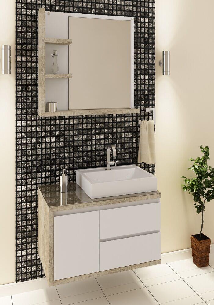 Espelheira para Banheiro MDF/MDP Sevilha Vintage/Branco 80cm C-linea