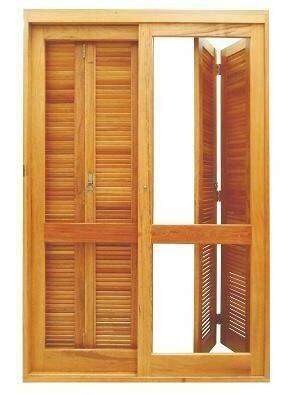 Porta Veneziana Pantográfica de Correr Madeira Angelim Madecen PV210 2,13x1,6m