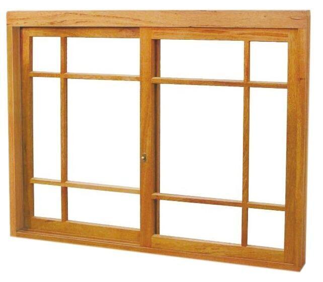 Janela de Correr Madeira Angelim Madecen 120x150cm 2 Folhas para Vidro Quadriculado