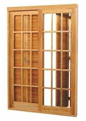 Porta de Correr Madeira Angelim Madecen 2,13x2m para Vidro Quadriculado