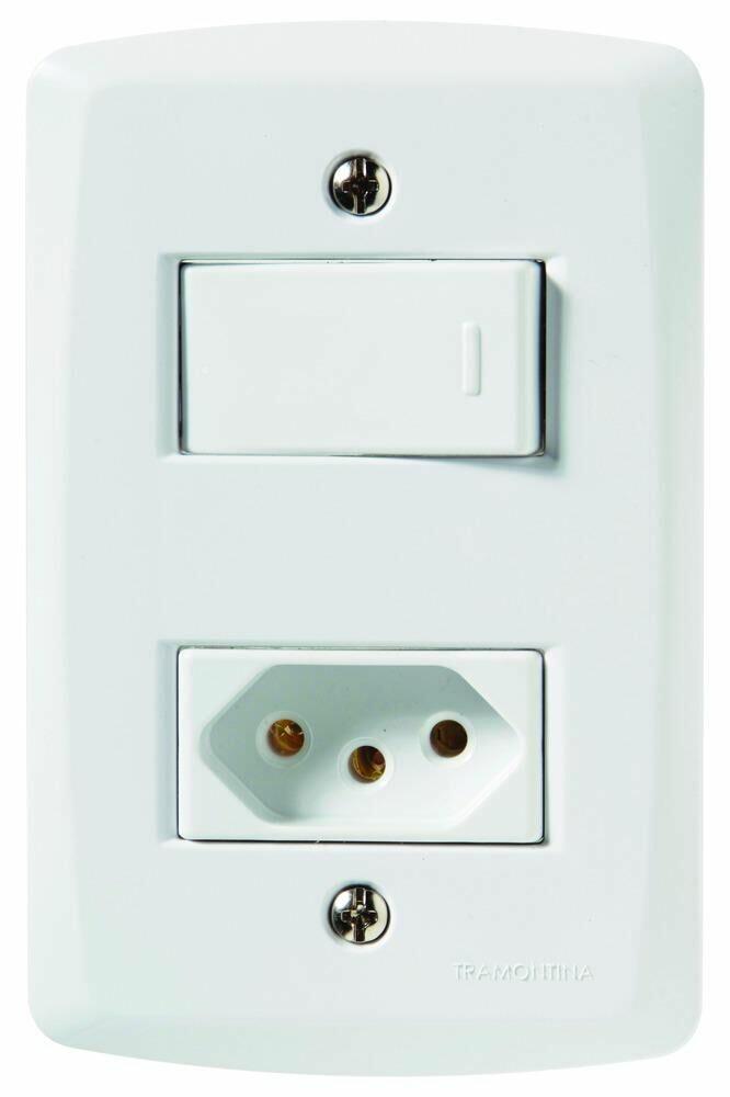 Conjunto Interruptor/Tomada Lux2 1 Simples 1 2P+T Branco 10A Tramontina