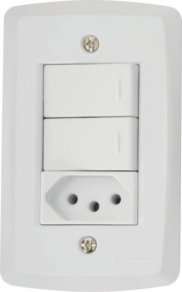 Conjunto Interruptor/Tomada Lux2 2 Simples 1 2P+T Branco 10A Tramontina