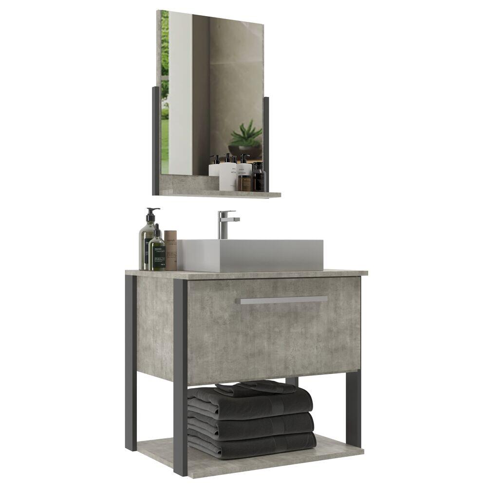 Kit Gabinete para Banheiro Suspenso MDF/MDP com Cuba Medelin Concreto/Grafite 60cm Móveis Sander
