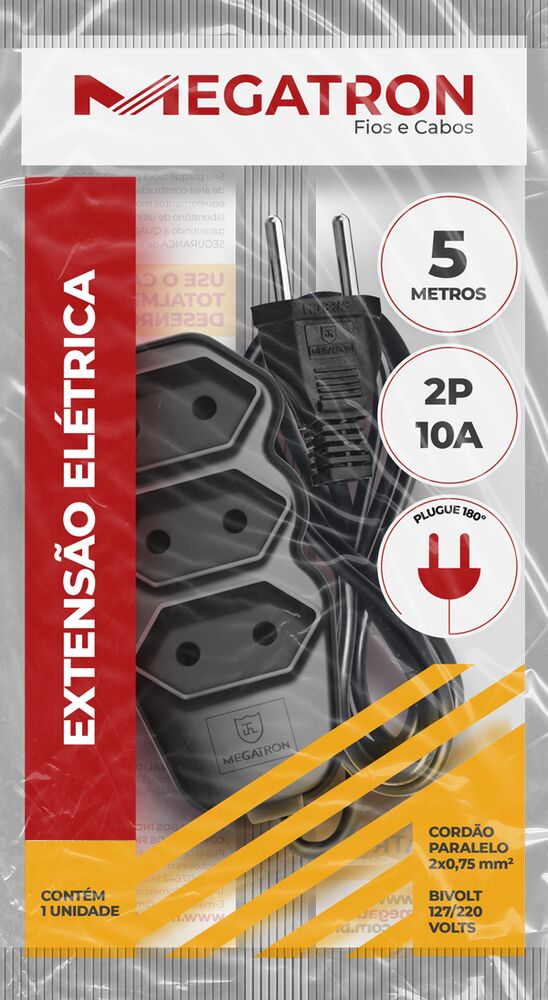 Extensão Megatron 2x0,75mm 5m Paralelo