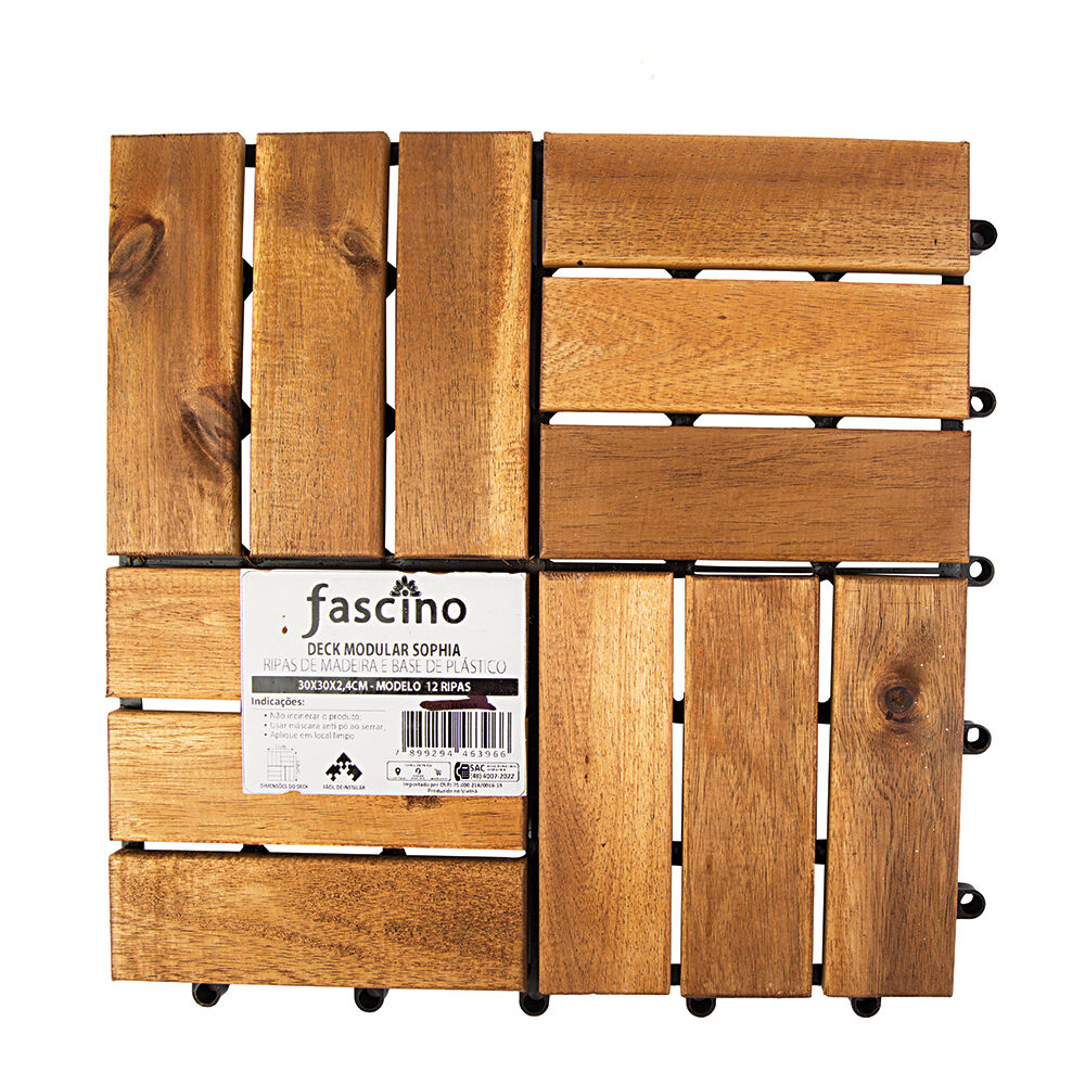 Deck Modular Acácia Madeira Natural 30x30x2,4cm Fascino