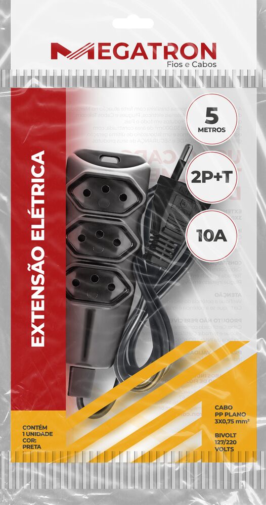 Extensão Megatron 3x0,75mm 5m PP
